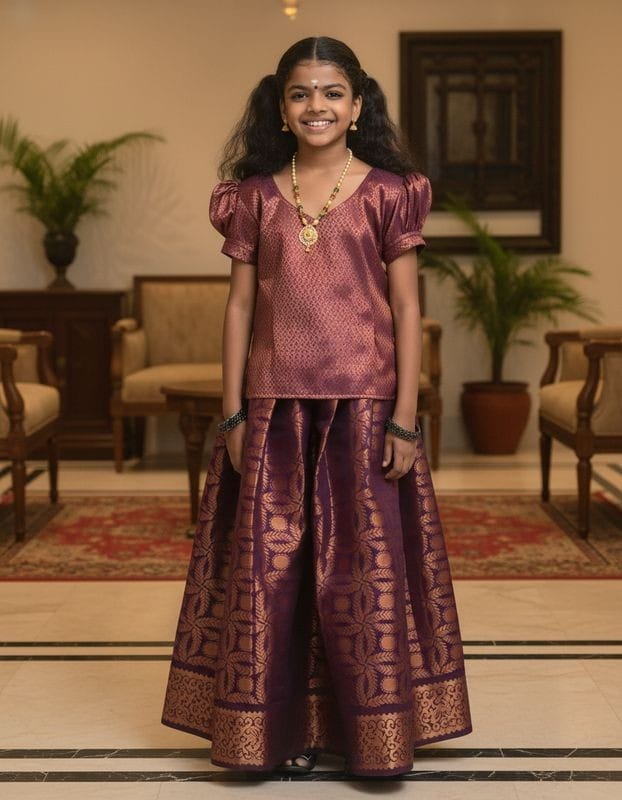 Mayas Traditional Colour Pattupavada Maroon Mix